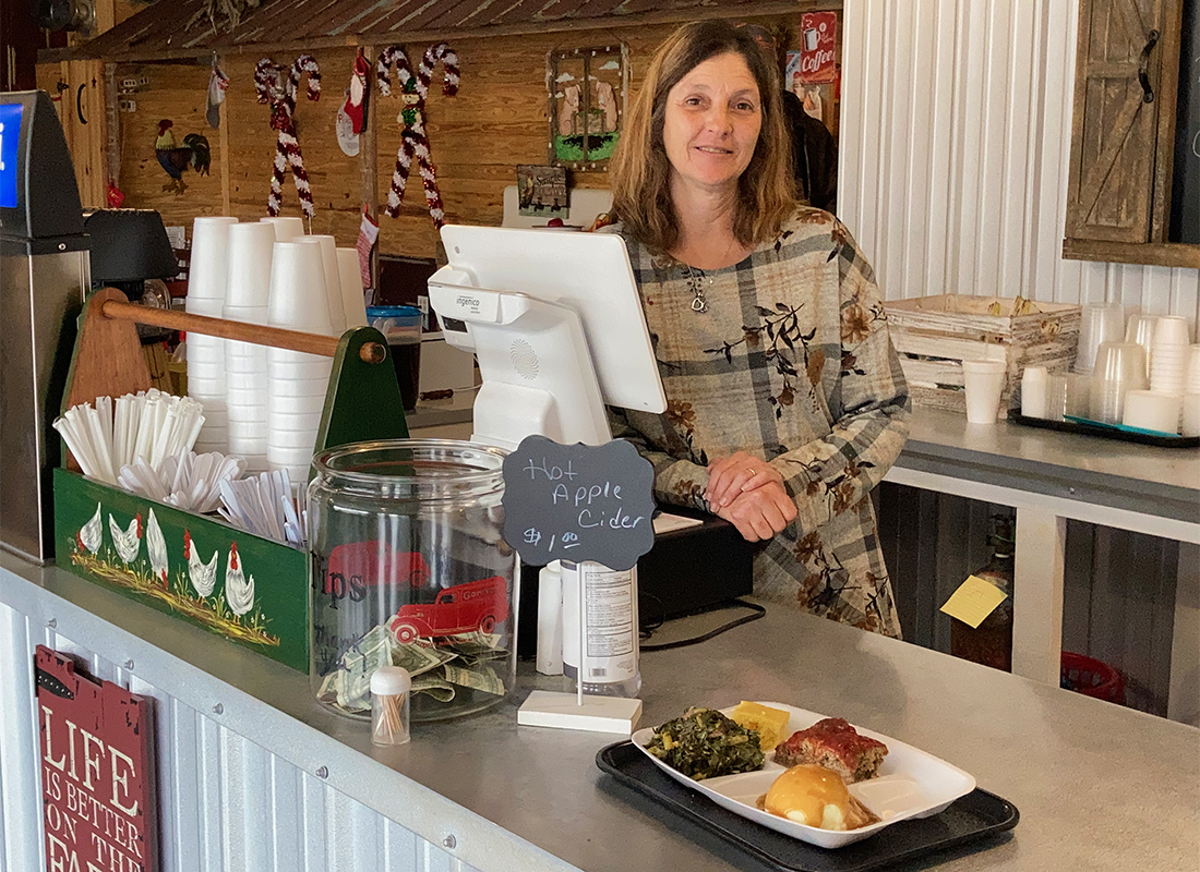 being greeted inside moody's farmhouse by the manager