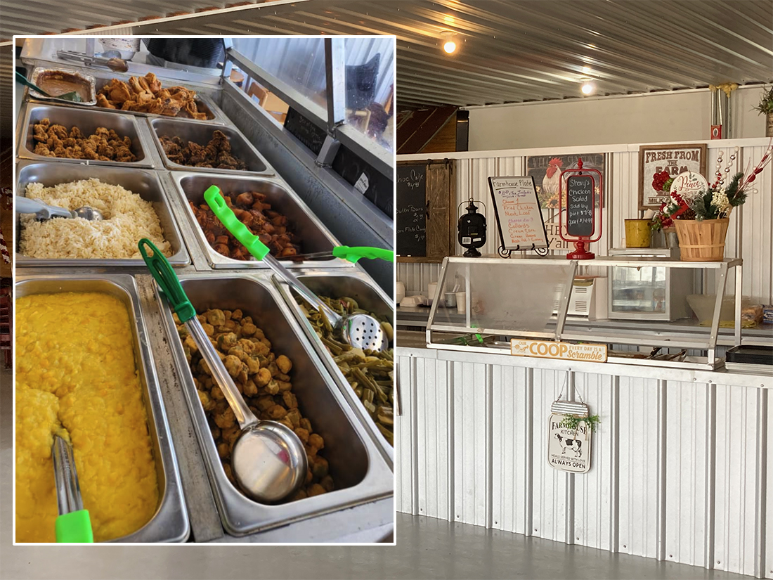 photo of chicken, corn and other vegetables being served at moody's farmhouse