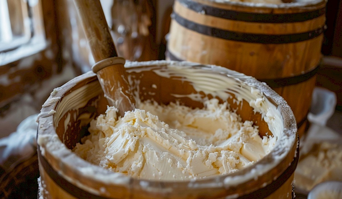 butter churns full of fresh made butter